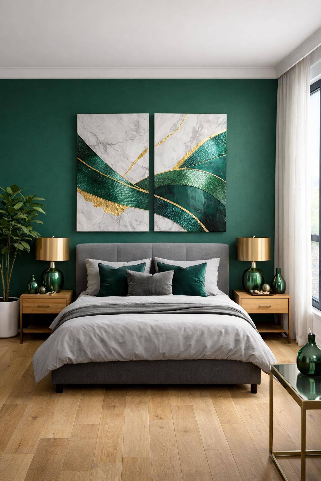 Gästezimmer in Grün- Ergänze metallicgrüne Deko für modernen Flair