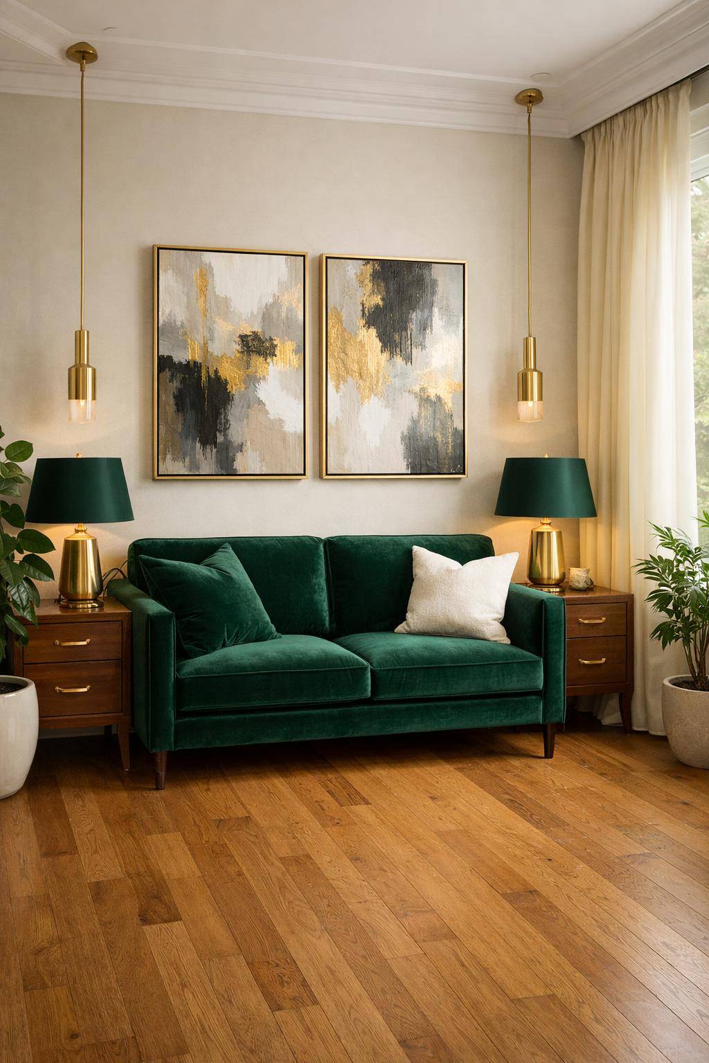 Gästezimmer in Grün- Kombiniere grüne Lampenschirme mit Goldakzenten