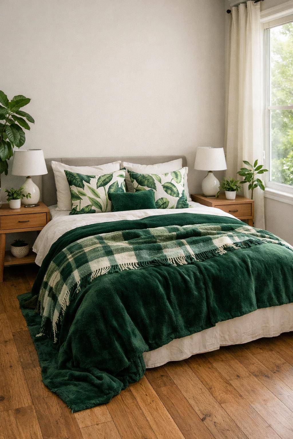 Gästezimmer in Grün- Sorge für flauschige Plaids in Waldgrün