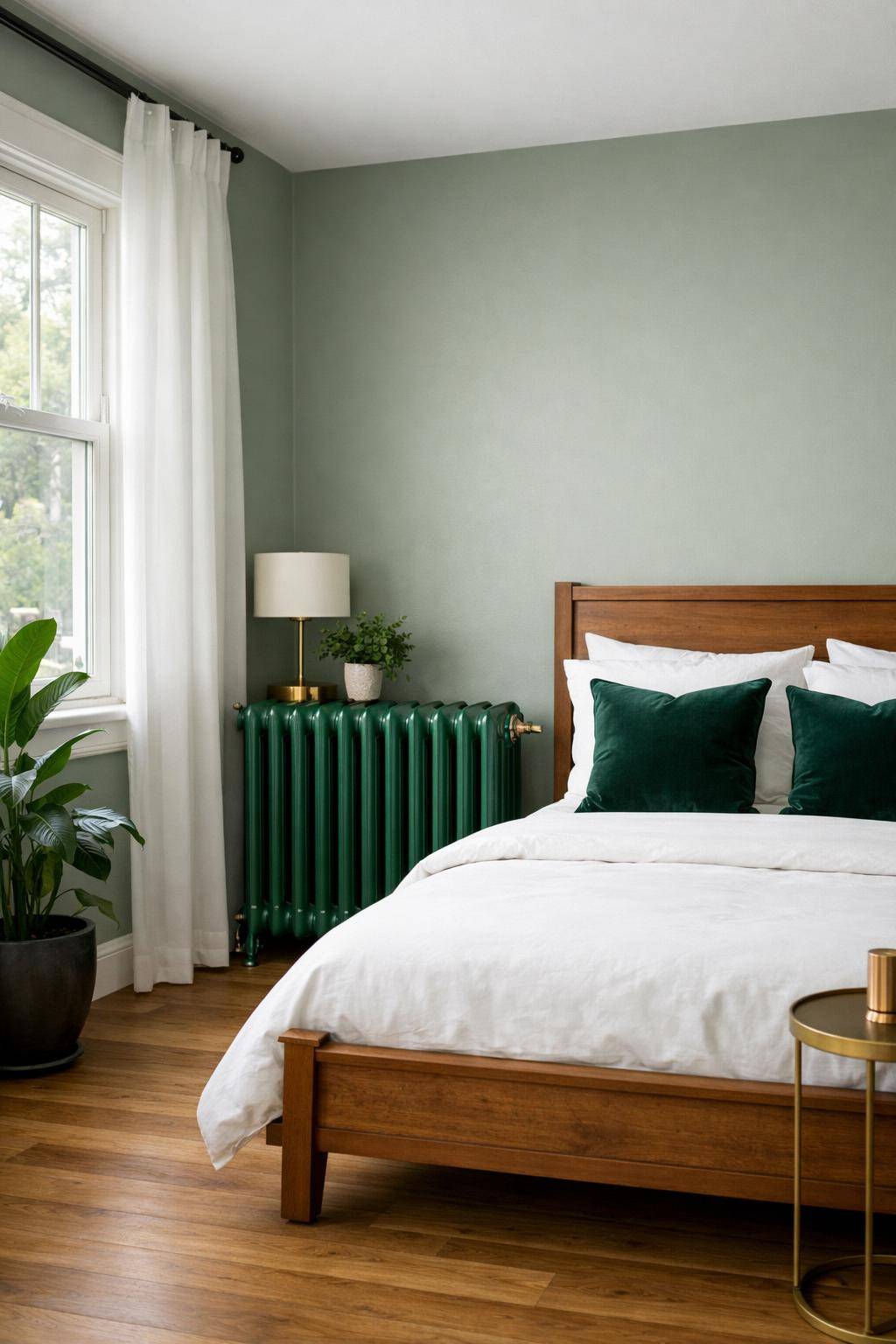 Gästezimmer in Grün- Streiche die Heizkörper in einem satten Tannengrün
