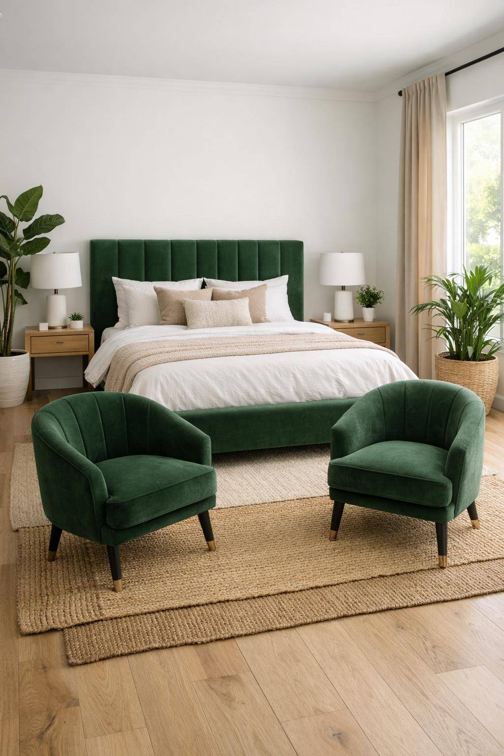 Gästezimmer in Grün- Wähle Möbel mit grüner Polsterung für Kontraste