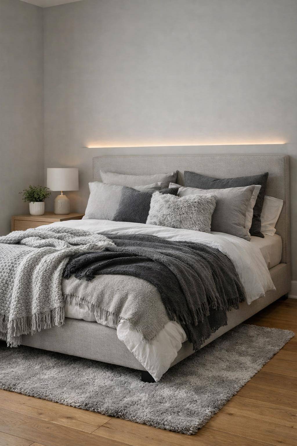 Gästezimmer in Grau- Bette Gäste in Kuscheldecken unterschiedlicher Nuancen