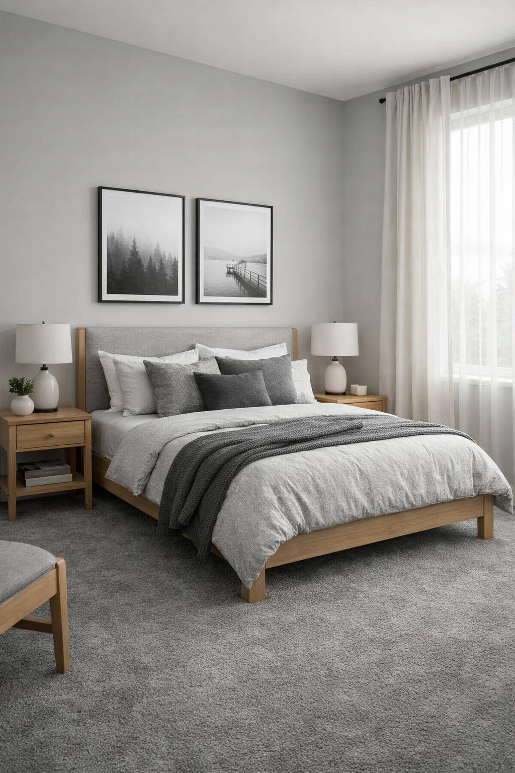 Gästezimmer in Grau- Dekoriere mit flauschigen Teppichen in Grau