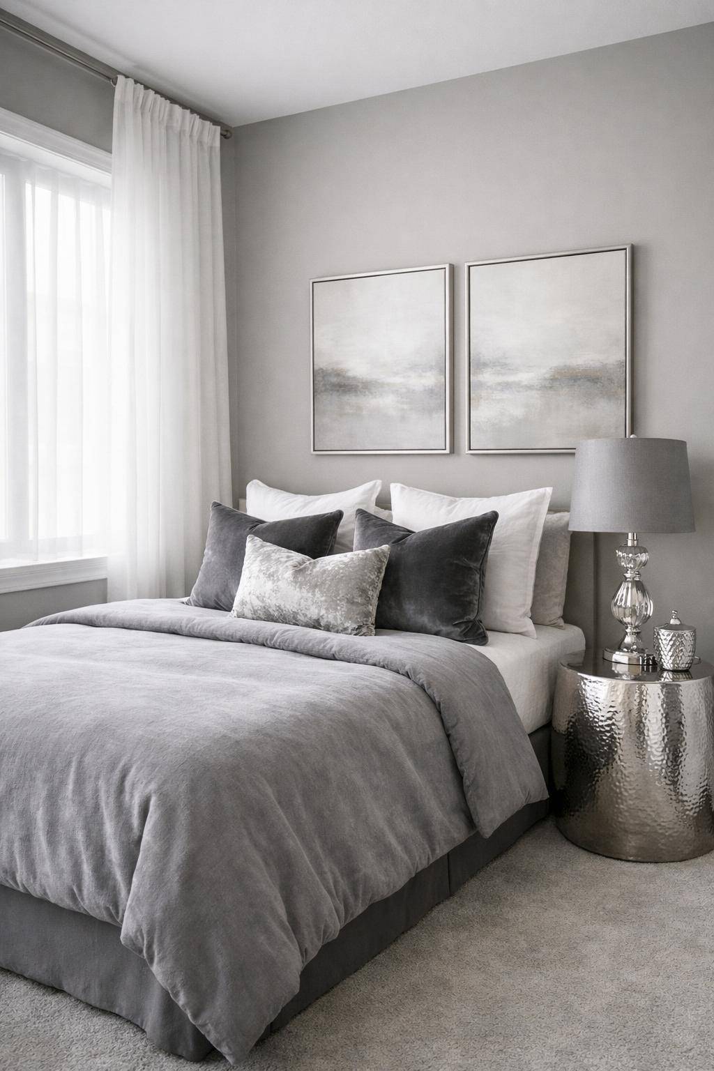 Gästezimmer in Grau- Integriere silberne Akzente als Highlights