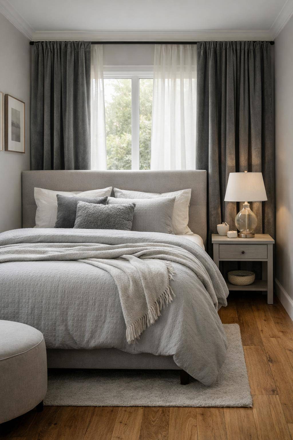 Gästezimmer in Grau- Probiere Vorhänge aus Samt für Gemütlichkeit