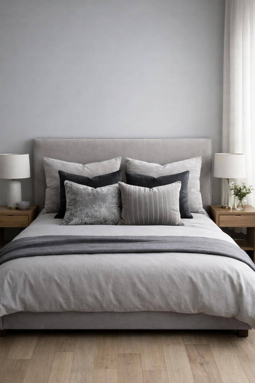 Gästezimmer in Grau- Schmücke mit Kissen in Samtoptik variantenreich