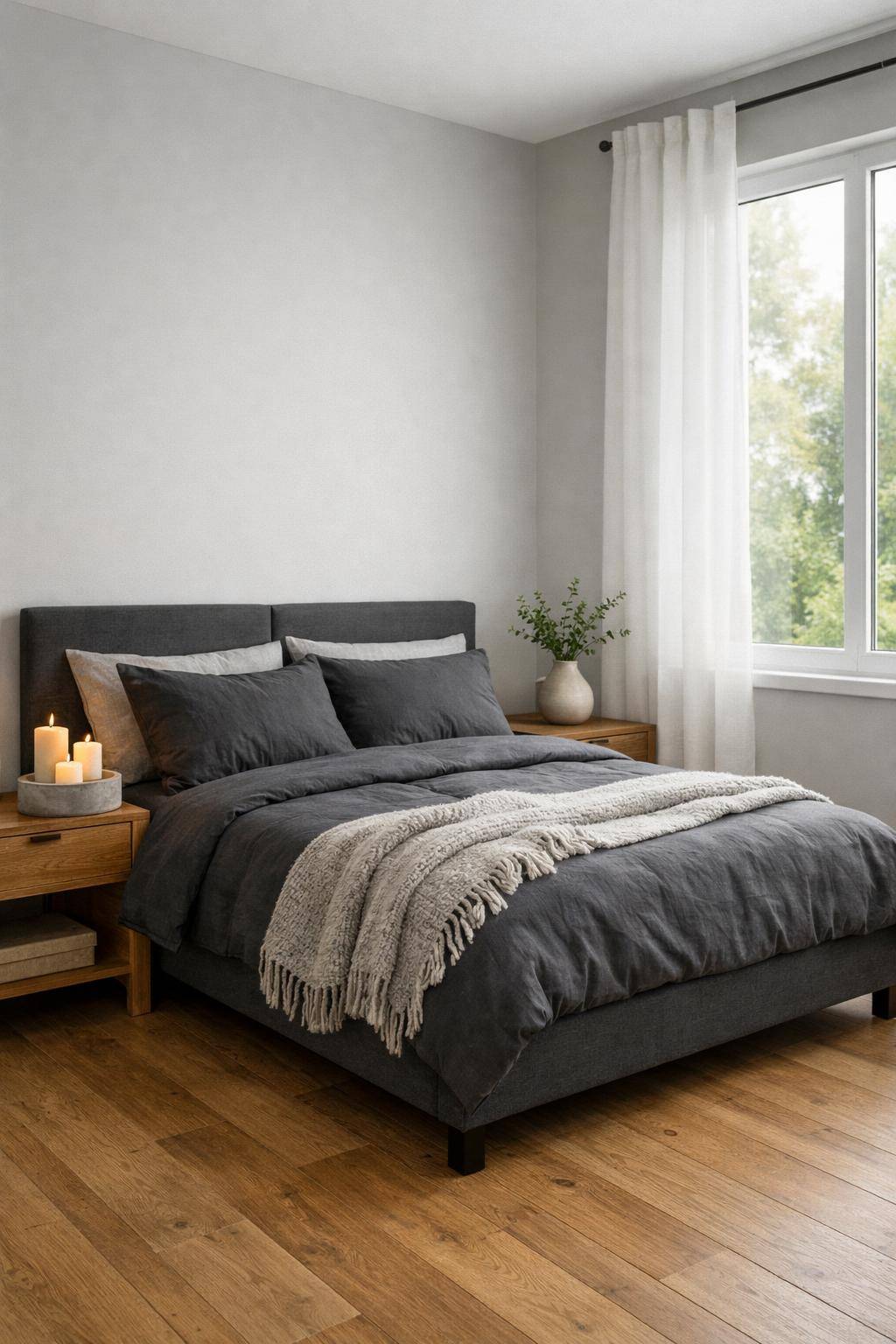 Gästezimmer in Grau- Verwöhne mit Duftkerzen im minimalistischen Halter