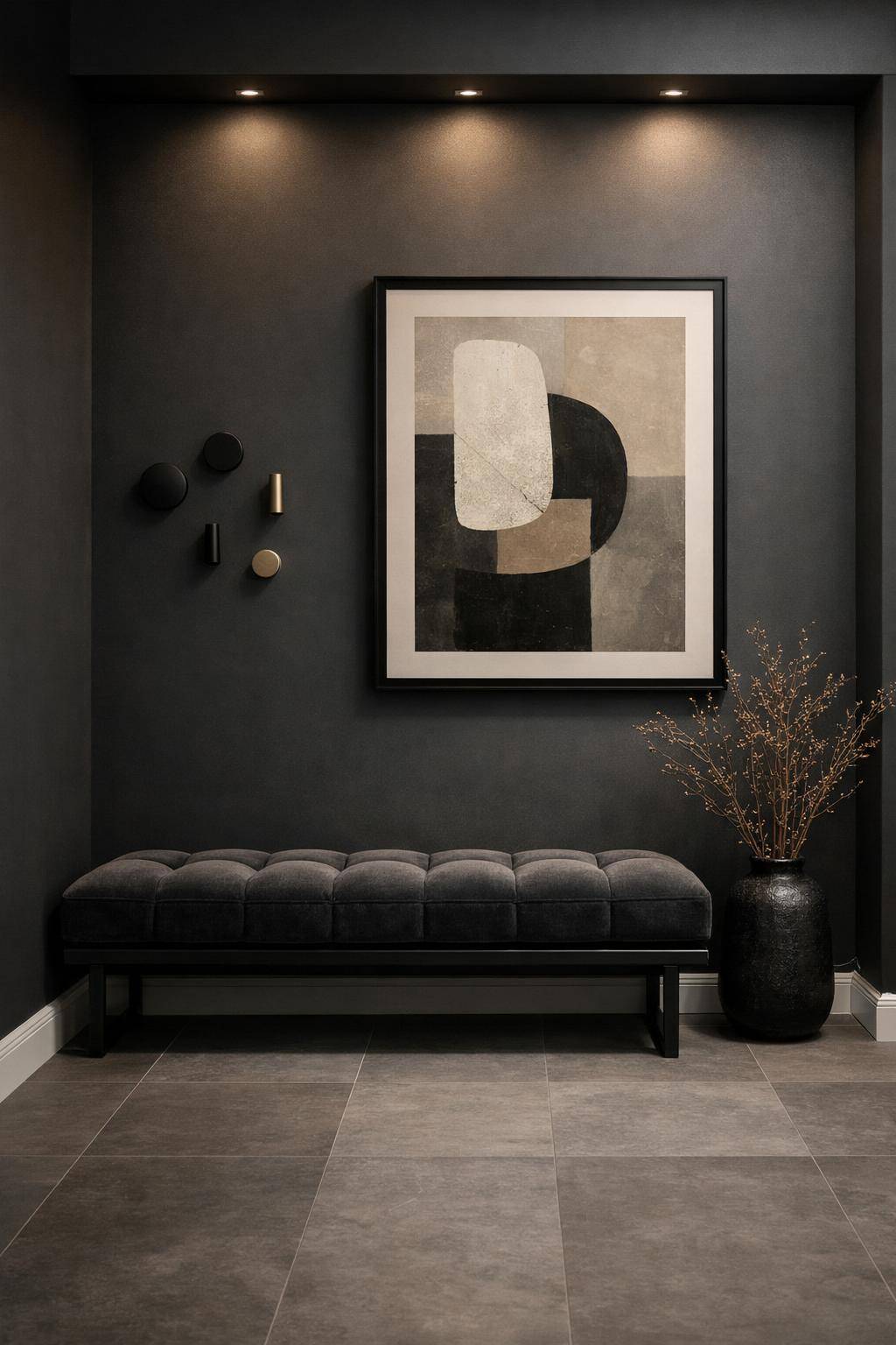 Ideen: Flur in dunklen Farben gestalten- Installiere eine Sitzbank in Anthrazit