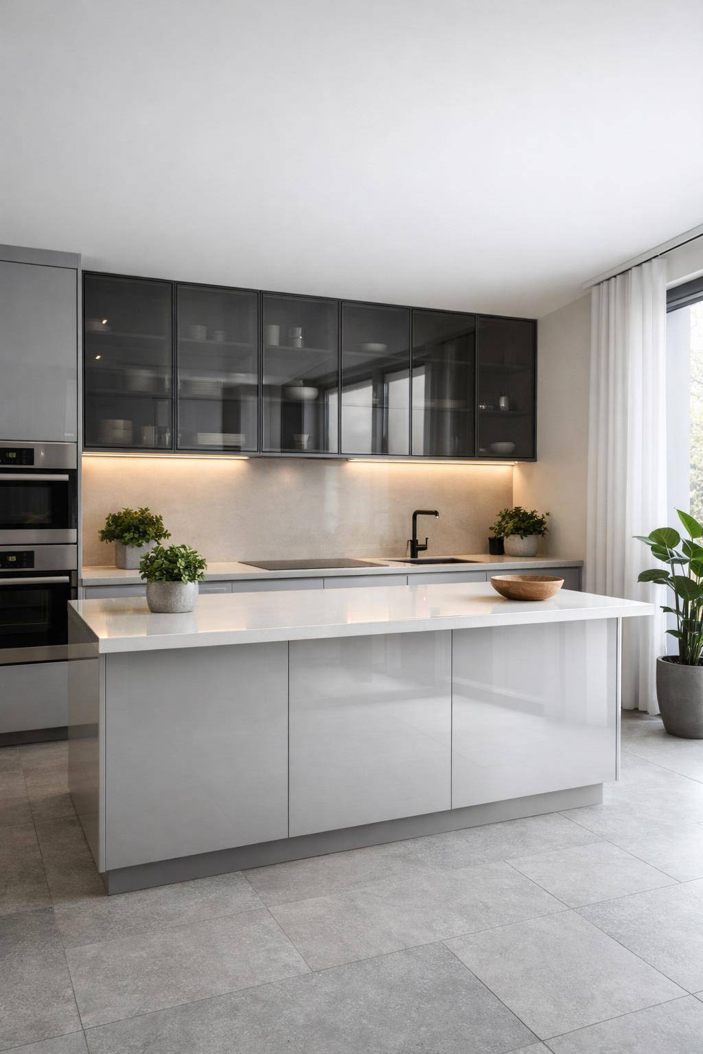 Ideen: Küche mit Glasfronten gestalten-Wähle griffloses Glas für moderne Eleganz