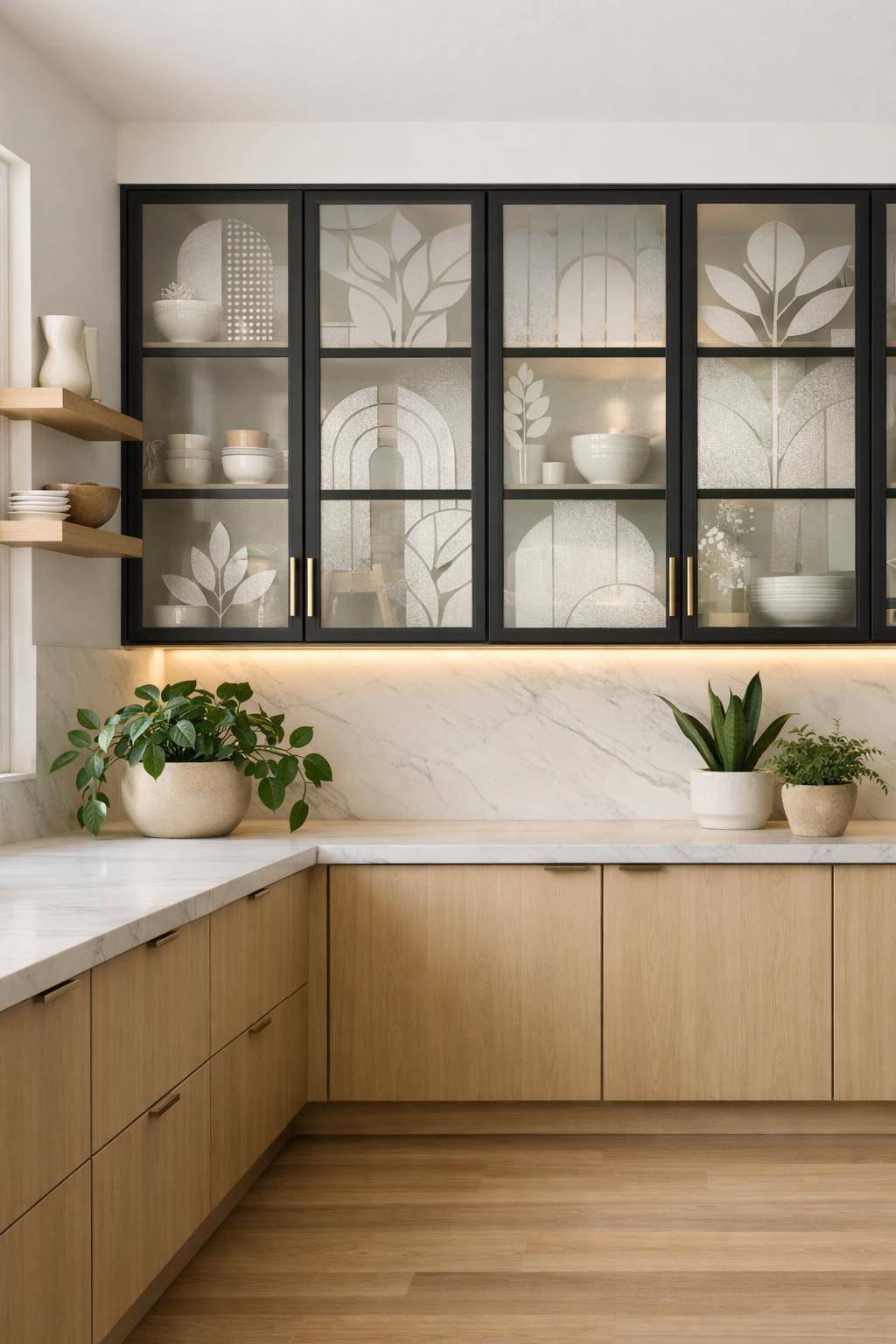 Ideen: Küche mit Glasfronten gestalten- Dekoriere Glasfronten mit Folienmotiven