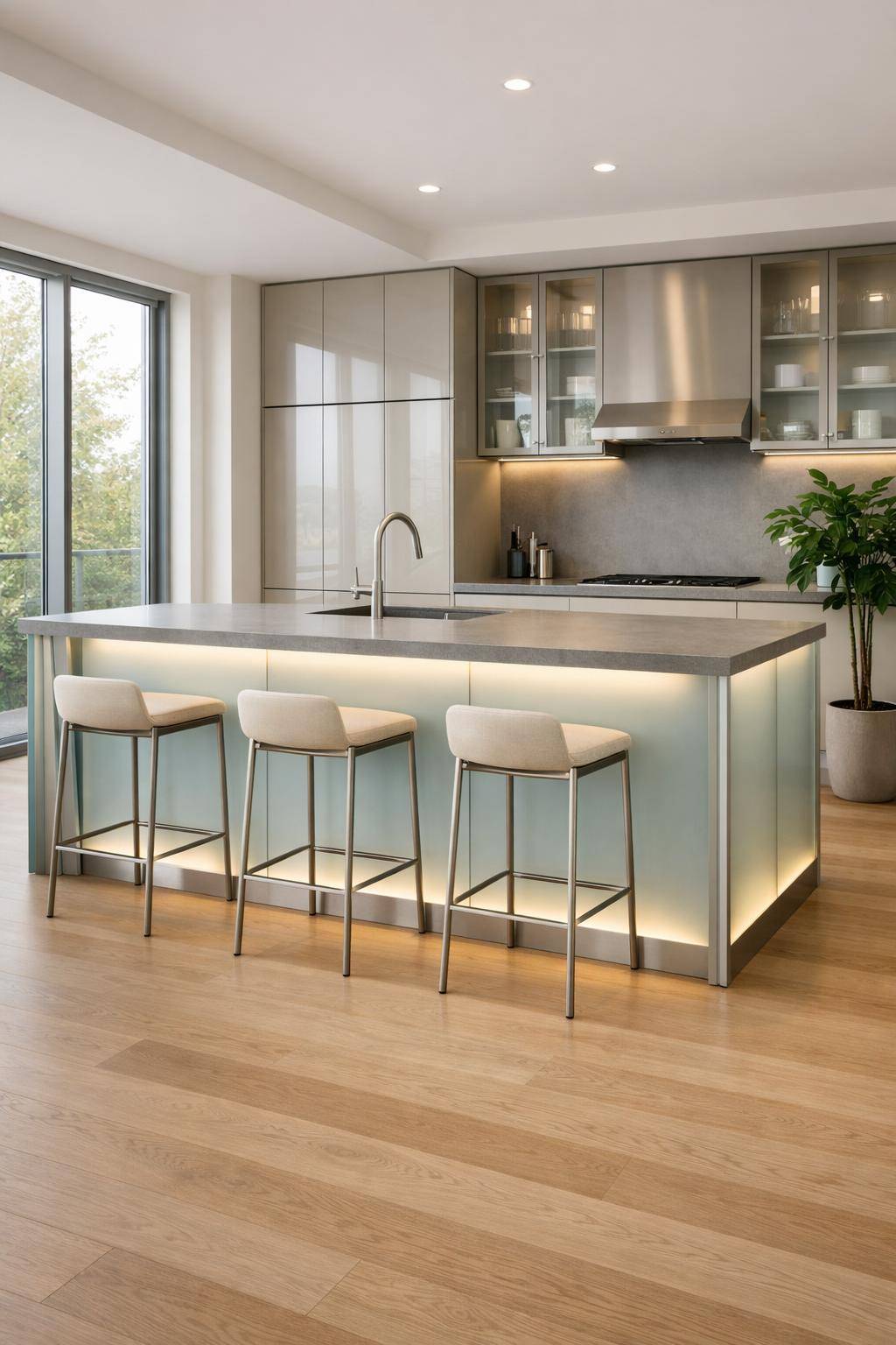 Ideen: Küche mit Glasfronten gestalten- Gestalte Kücheninseln mit Milchglas-Elementen