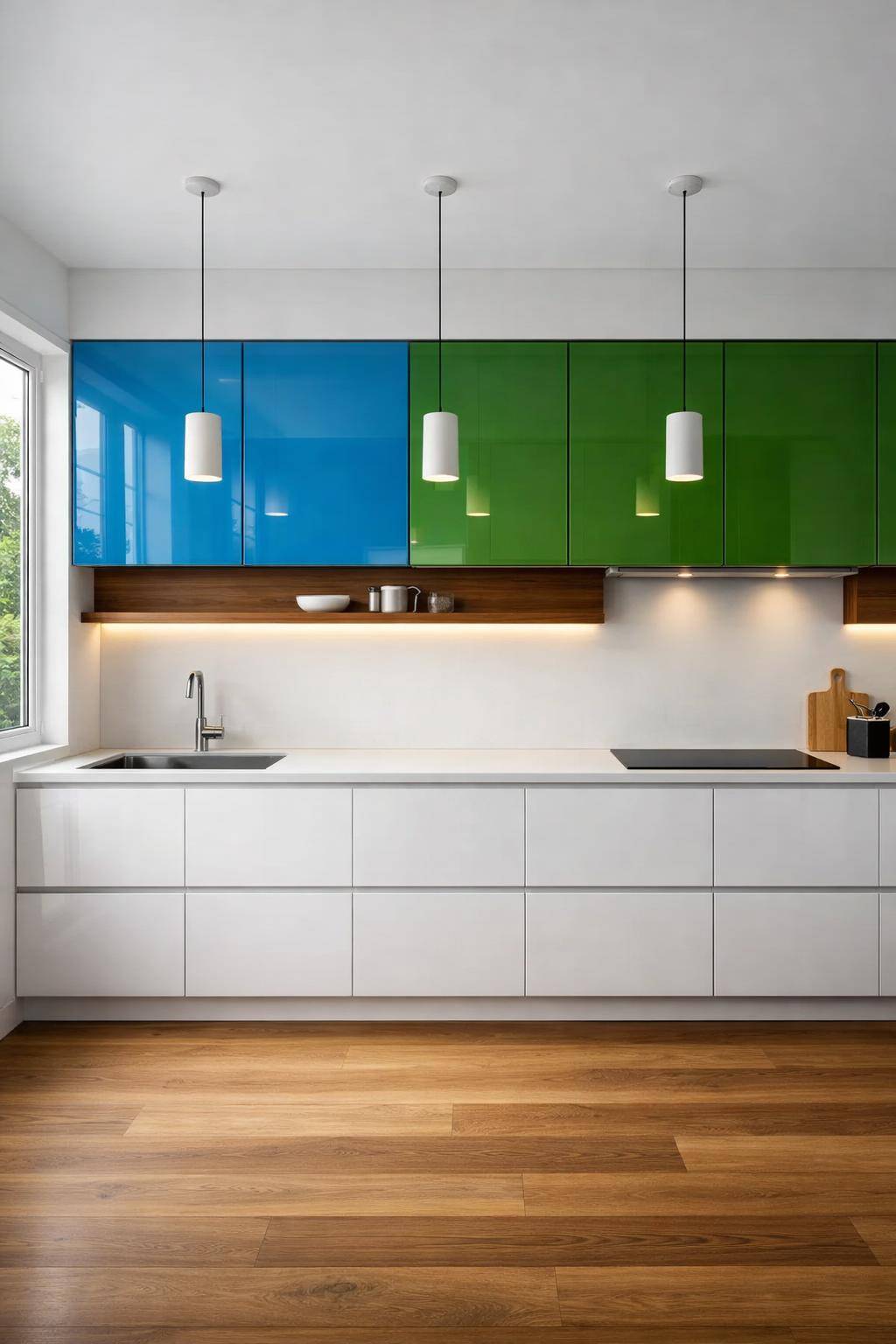 Ideen: Küche mit Glasfronten gestalten- Setze farbiges Glas als Akzent ein