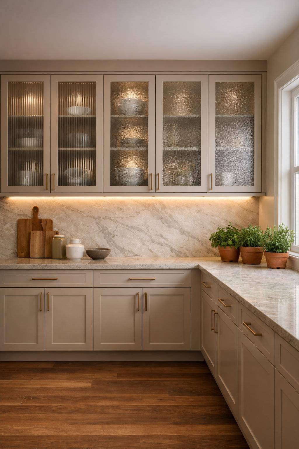 Ideen: Küche mit Glasfronten gestalten- Setze strukturierte Gläser für mehr Privatsphäre ein