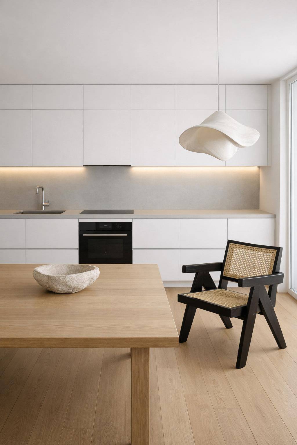 Ideen: Minimalistische Küche einrichten- Präsentiere einzelne Designobjekte minimalistisch