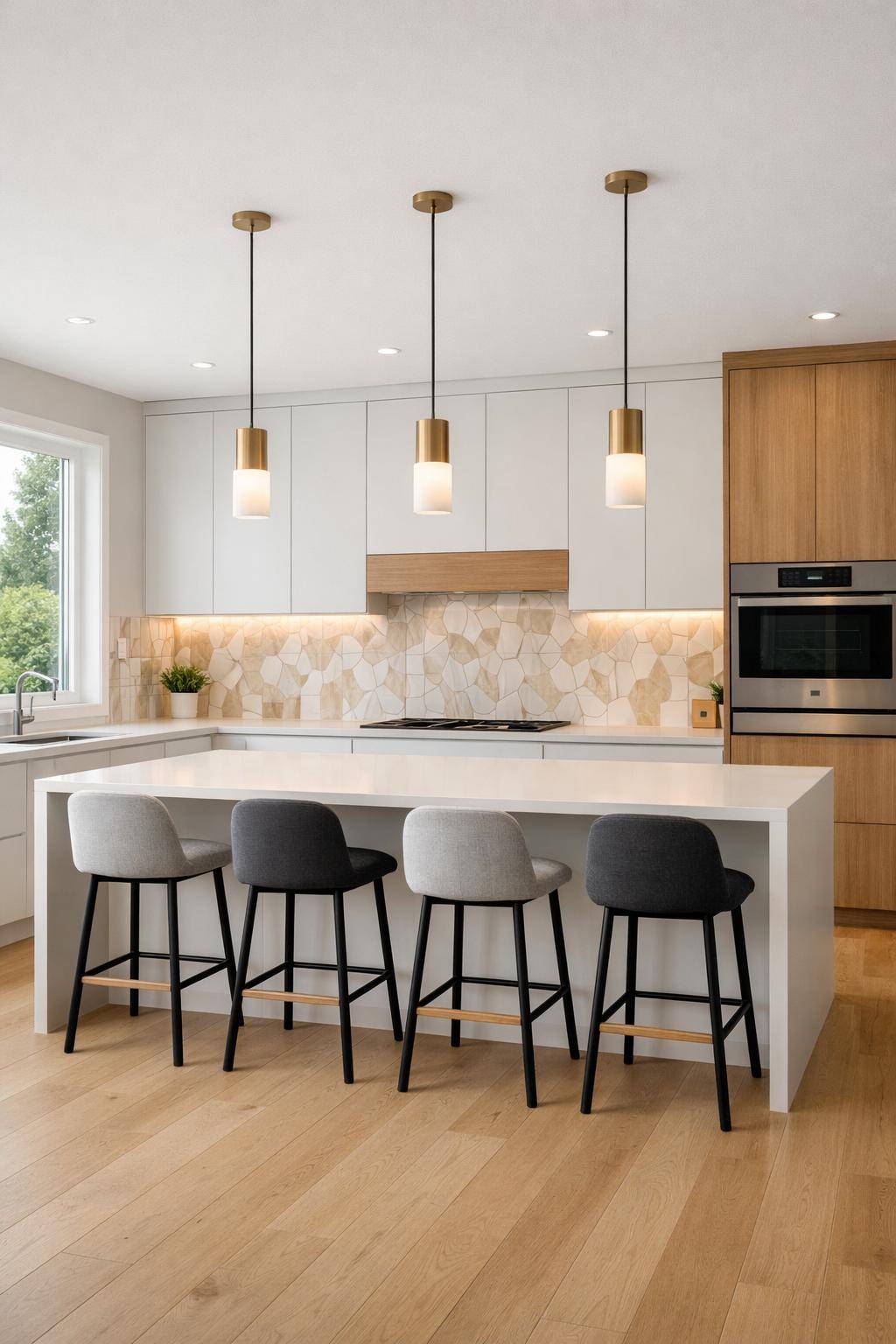 Ideen: Offene Küche einrichten- Integriere moderne Barhocker für Geselligkeit