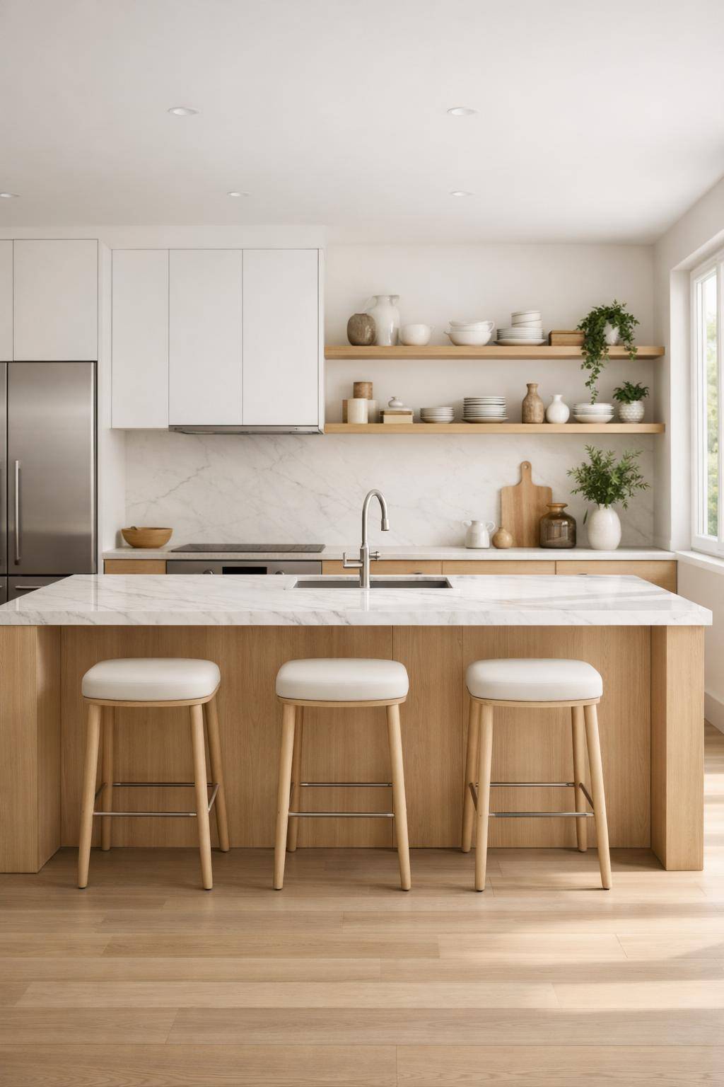 Ideen: Offene Küche einrichten- Platziere offene Regale für Dekoelemente