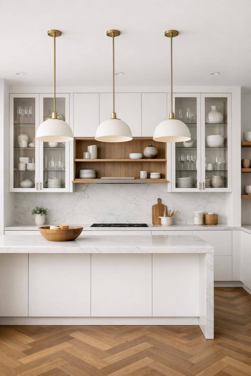 Ideen: Offene Küche einrichten- Präsentiere Geschirr dekorativ hinter Glastüren