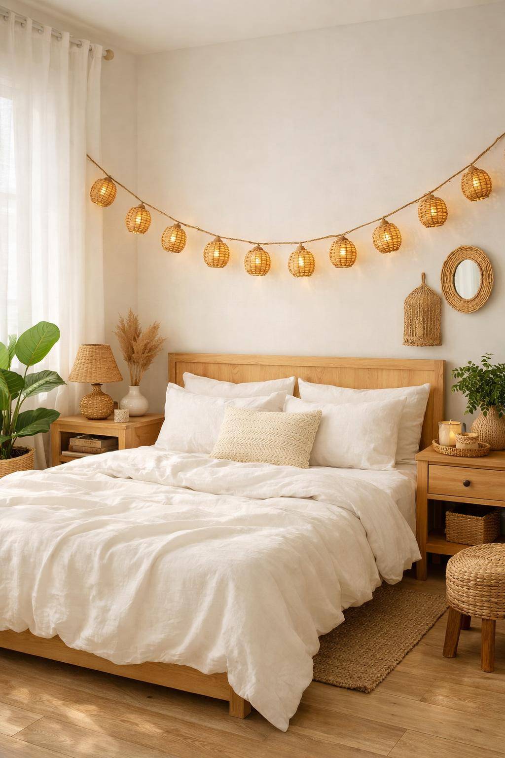 Ideen: Sommerdeko fürs Schlafzimmer- Erleuchte den Raum mit Lichterketten aus Rattan