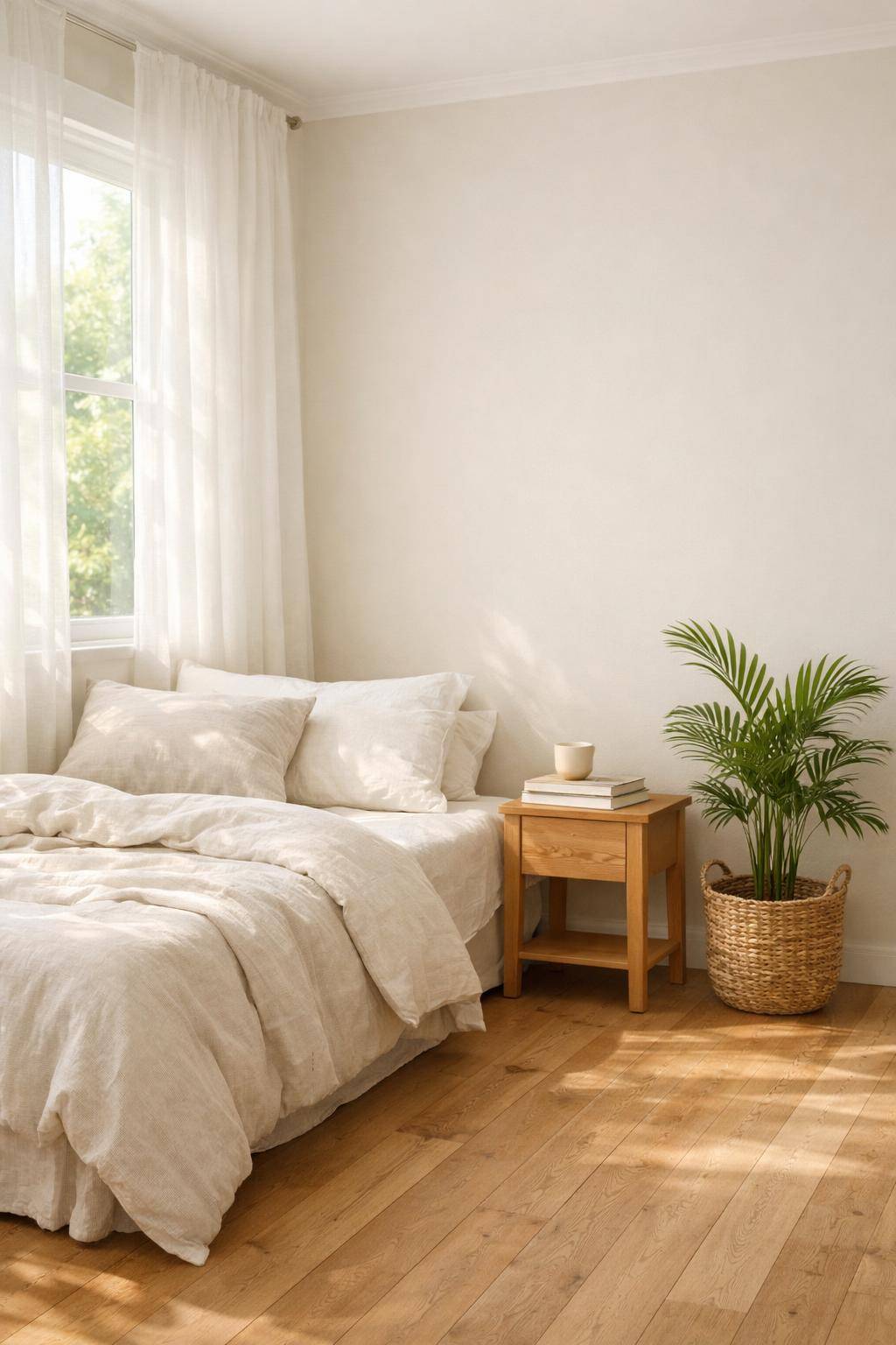 Ideen: Sommerdeko fürs Schlafzimmer- Stelle eine kleine Indoor-Palme in die Ecke