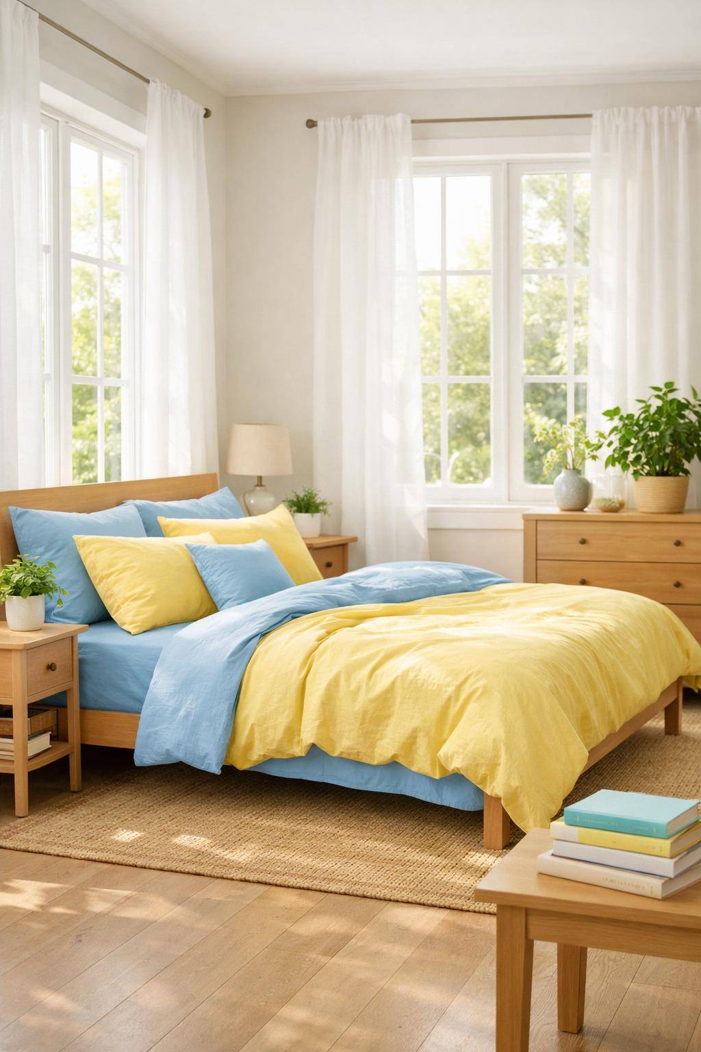Ideen: Sommerdeko fürs Schlafzimmer- Wähle Bettwäsche in Zitronengelb oder Himmelblau