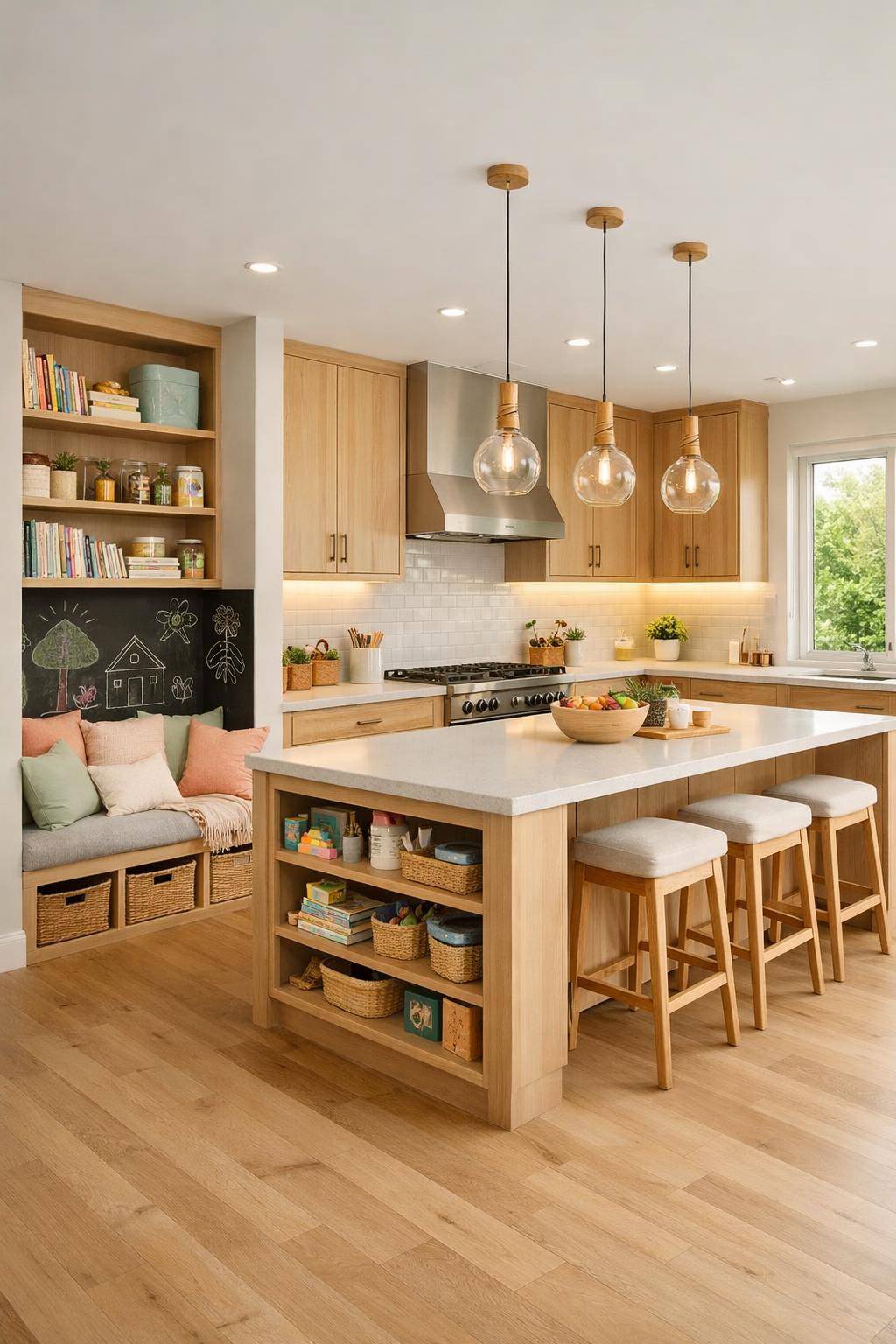 Ideen: familienfreundliche Küche einrichten-Integriere eine kindgerechte Spielecke in die Küche