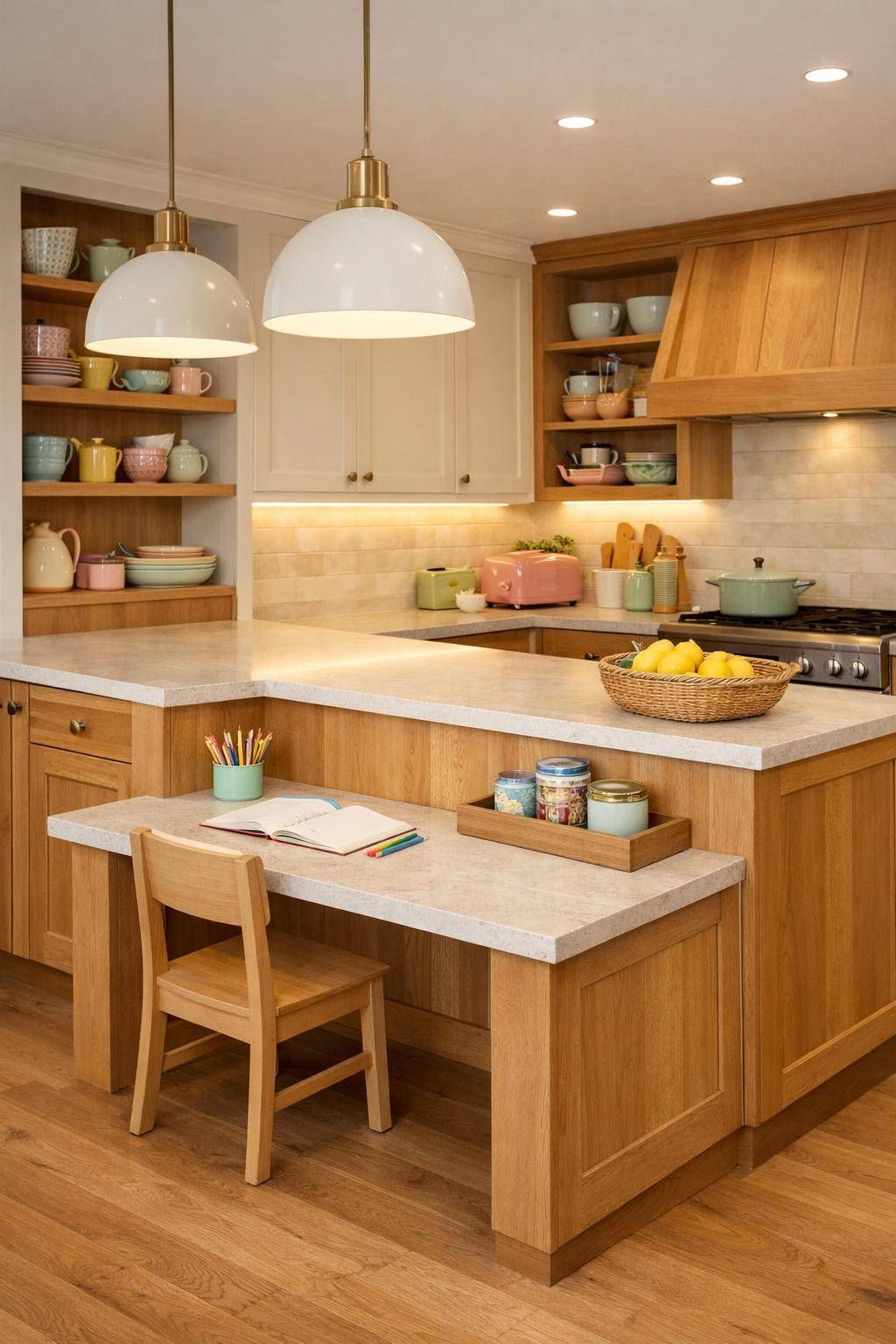 Ideen: familienfreundliche Küche einrichten- Baue eine niedrige Arbeitsfläche für Kinder ein