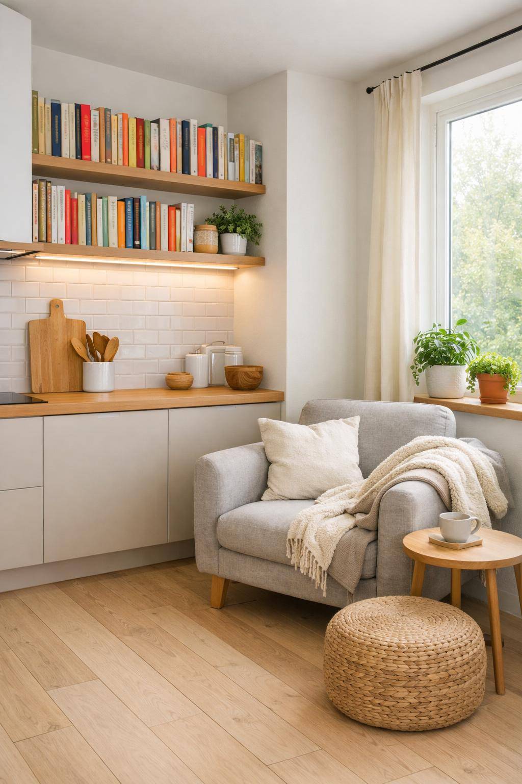 Ideen: familienfreundliche Küche einrichten- Errichte eine Leseecke mit Kochbuch-Auswahl