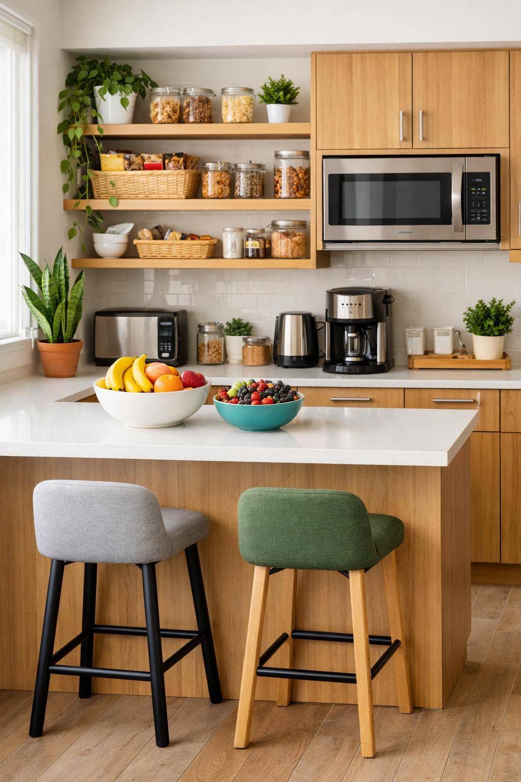 Ideen: familienfreundliche Küche einrichten- Integriere einen schnellen Snackbereich für Zwischendurch
