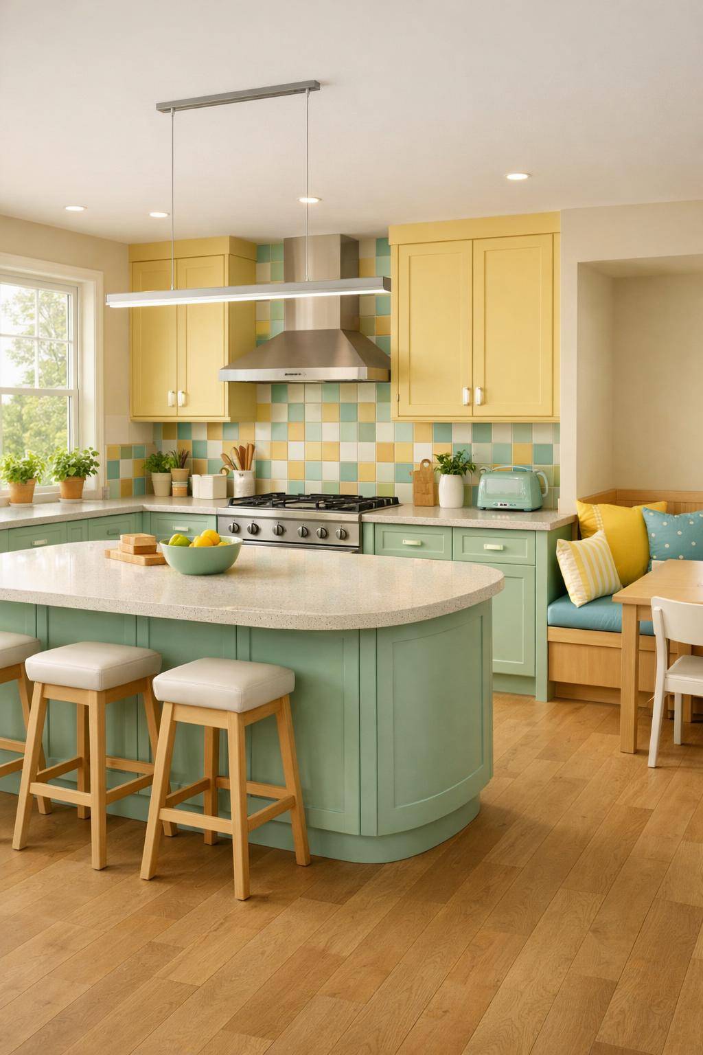 Ideen: familienfreundliche Küche einrichten- Wähle ein kinderfreundliches, fröhliches Farbkonzept