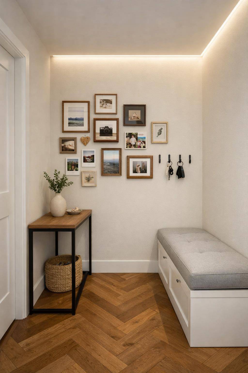 Ideen: kleinen Flur gestalten- Zeige persönliche Erinnerungsstücke in kleinen Rahmen
