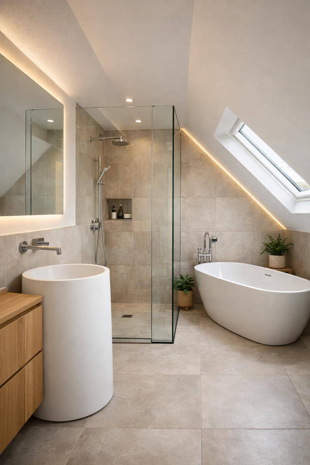 Ideen für Badezimmer mit Dachschrägen- Erlaube dir ein freistehendes Waschbecken