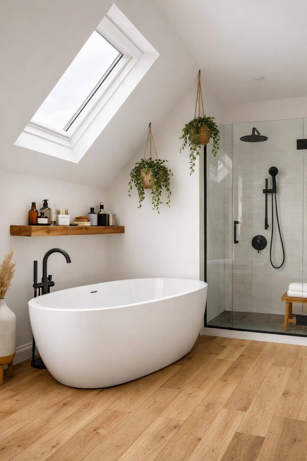 Ideen für Badezimmer mit Dachschrägen- Genieße ein Wandregal für Lieblingsprodukte