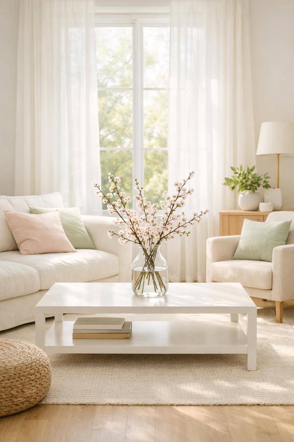 Ideen für Frühlingsdeko im Wohnzimmer-Stelle zarte Kirschblütenzweige in eine Vase
