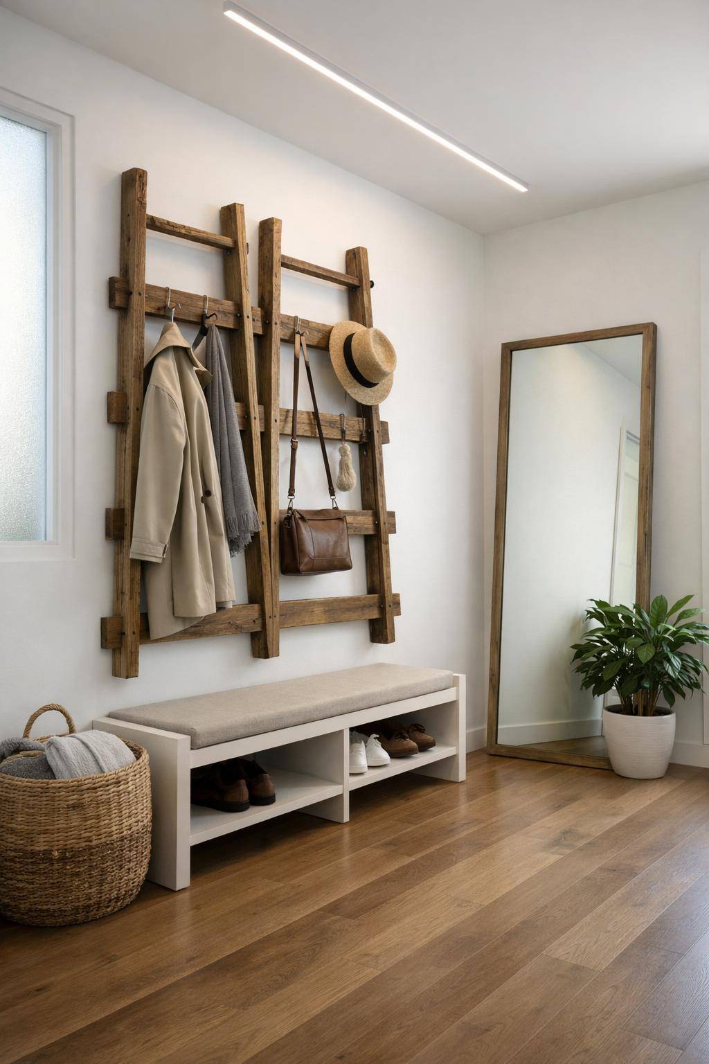 Ideen für Garderobe im Flur- Baue aus alten Leitern einen Kleiderständer