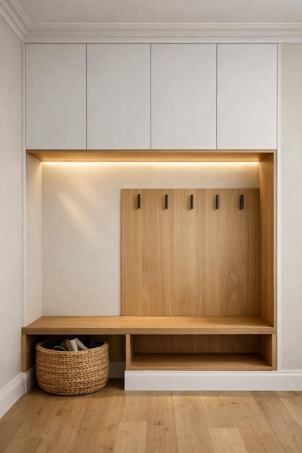 Ideen für Garderobe im Flur- Beleuchte die Garderobe mit indirektem Licht