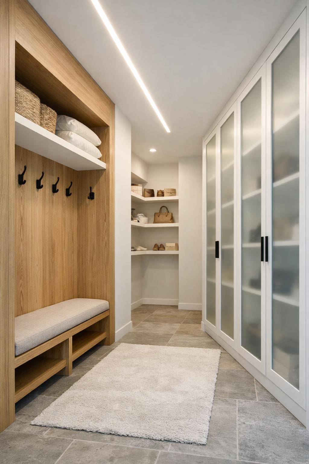 Ideen für Garderobe im Flur- Kombiniere unterschiedliche Materialien für spannende Optik