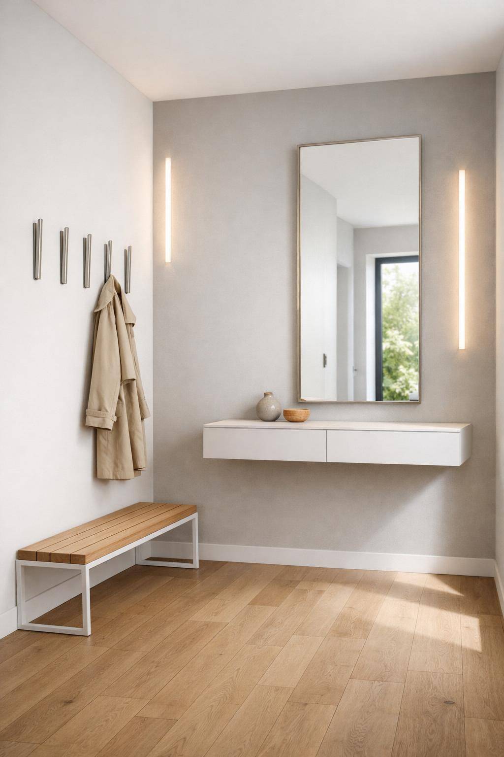 Ideen für Garderobe im Flur- Montiere platzsparende Klapphaken für Gäste