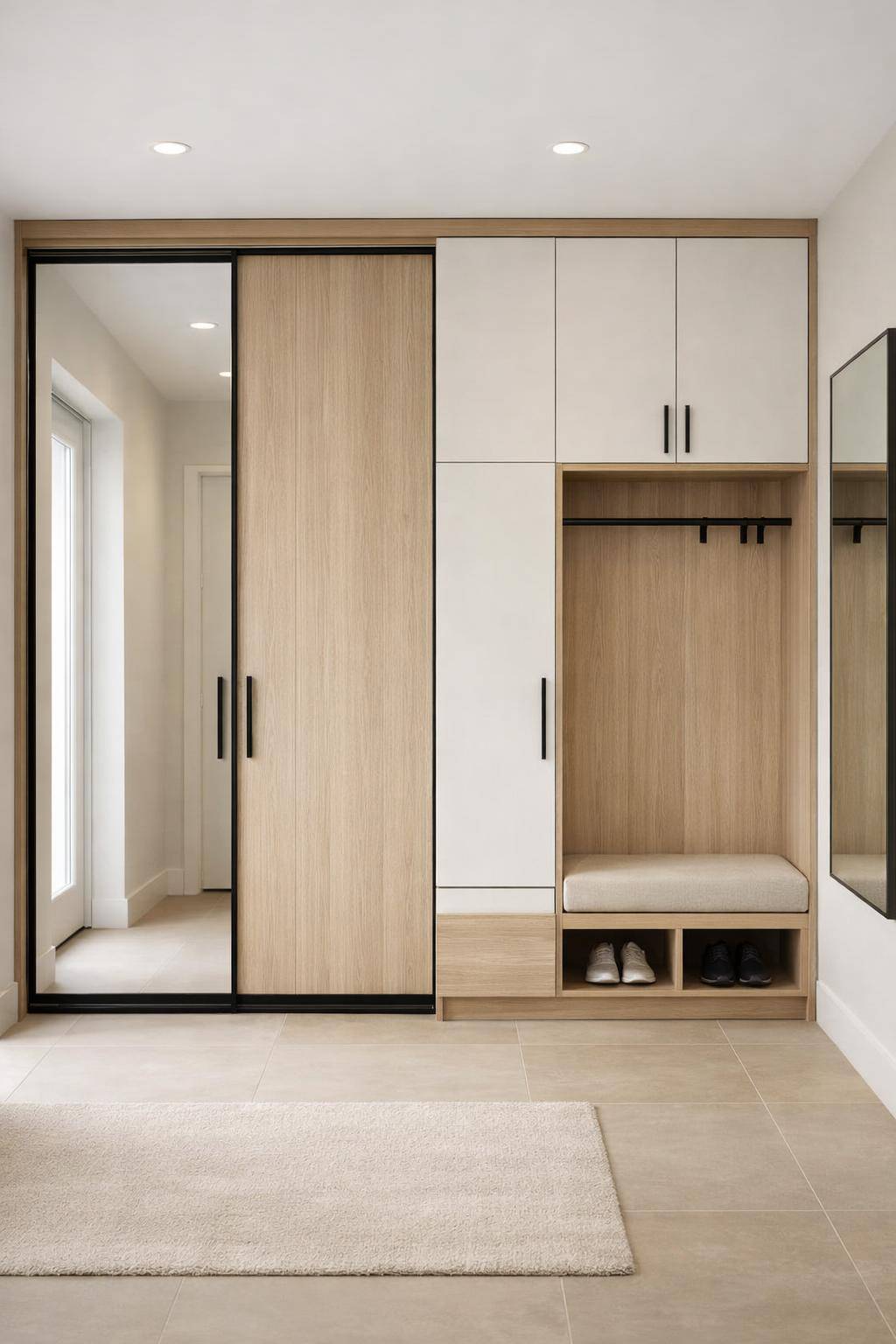 Ideen für Garderobe im Flur- Verwende Schiebetüren um Platz zu sparen