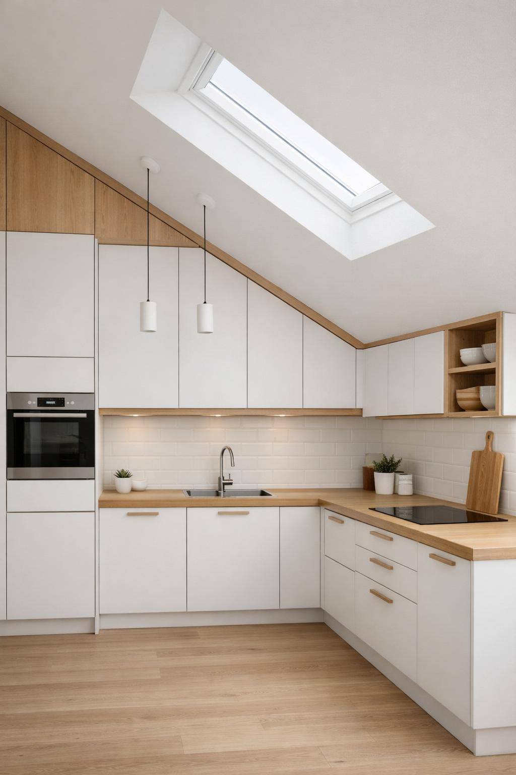 Ideen für Küchen mit Dachschrägen-Wähle maßgefertigte Hängeschränke für mehr Stauraum