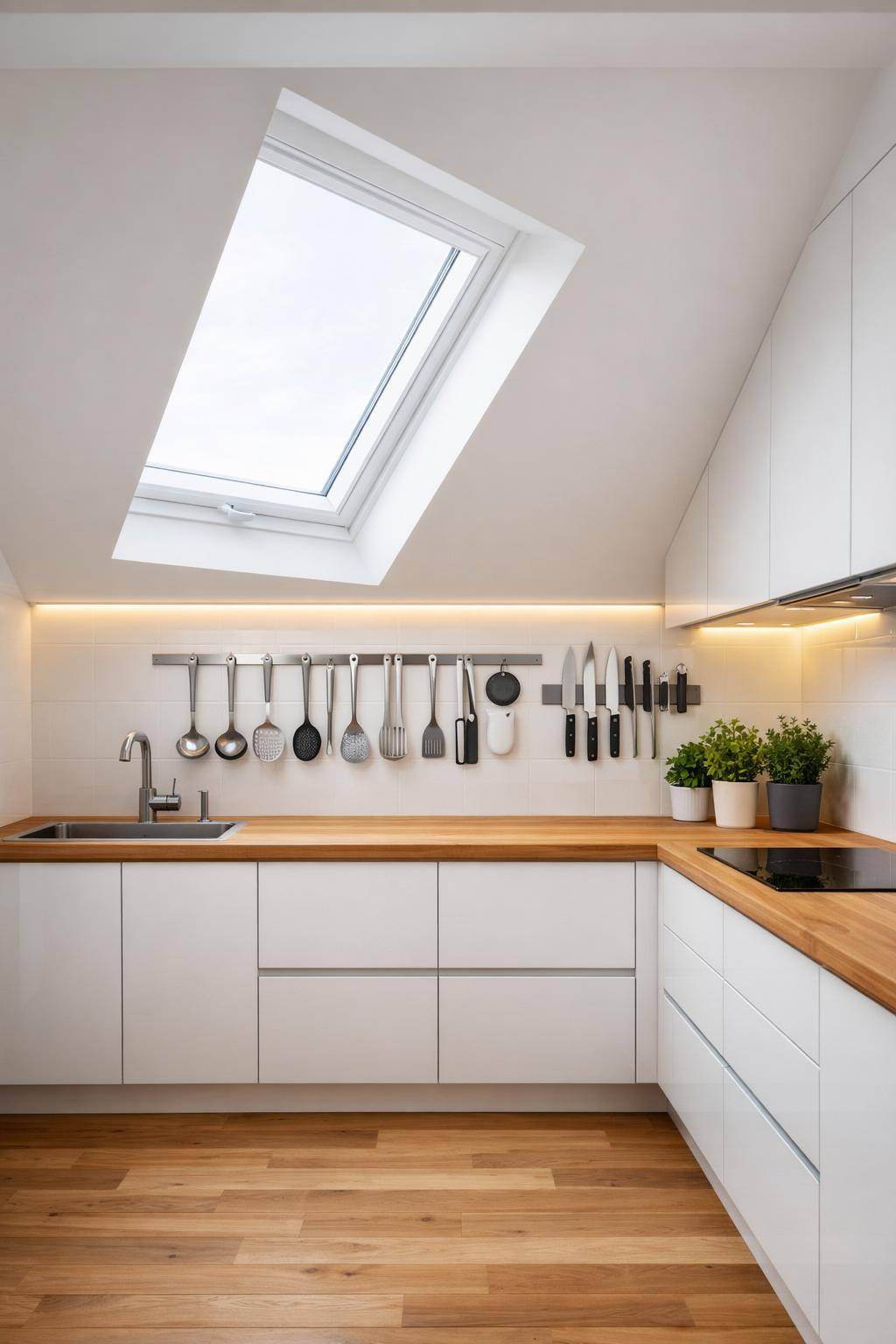 Ideen für Küchen mit Dachschrägen- Organisiere Küchenutensilien mit Magnetleisten
