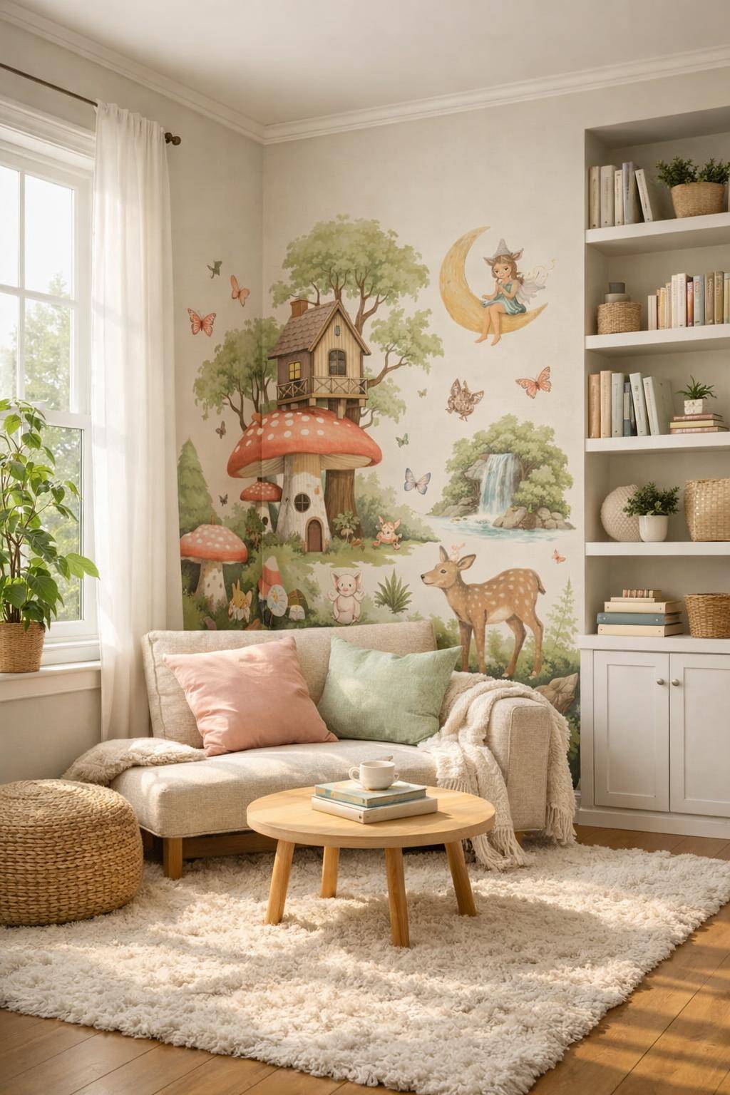 Ideen für Spielecken im Wohnzimmer- Bringe Wandsticker für thematische Fantasiewelten an