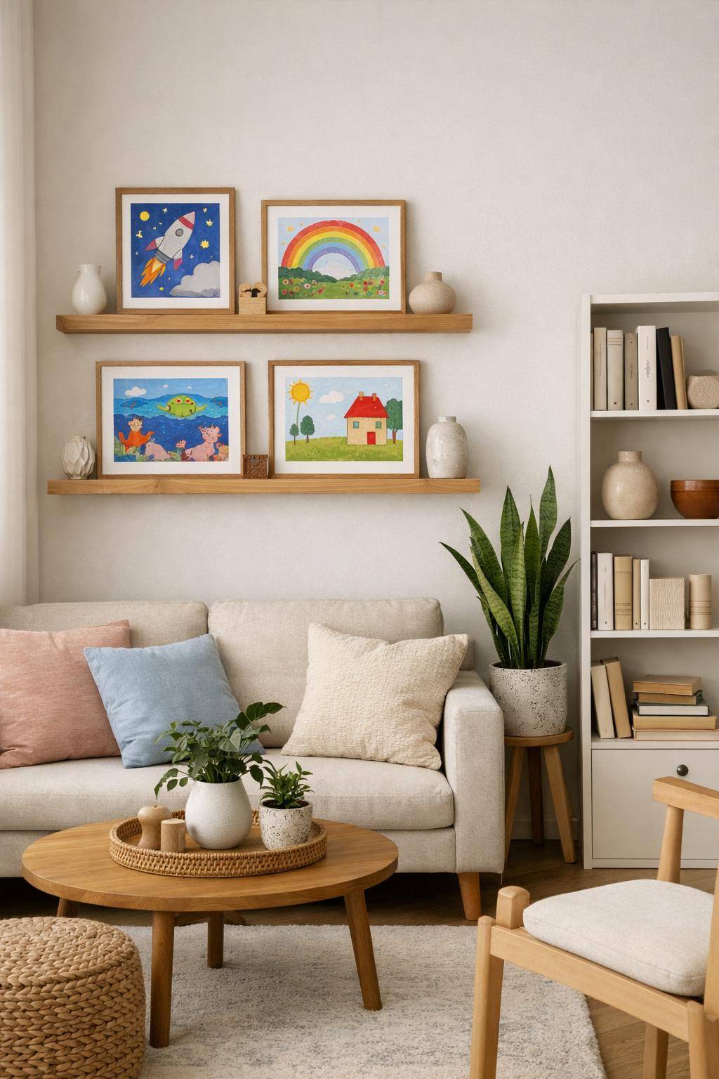 Ideen für Spielecken im Wohnzimmer- Lass Bilderrahmen für Kinderkunst sprechen