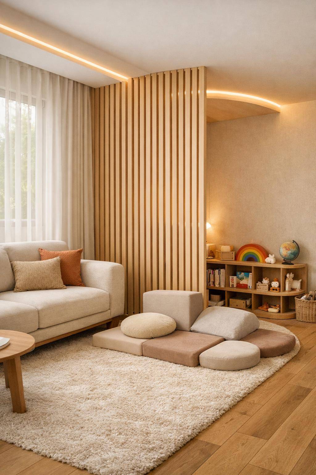 Ideen für Spielecken im Wohnzimmer- Nutze Raumtrenner für mehr Geborgenheit