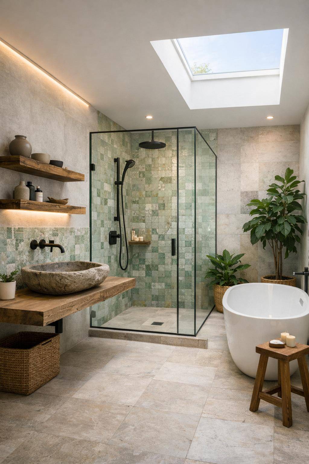 Inspiration: Badezimmer nachhaltig gestalten-Setze auf recycelte Fliesen und Materialien