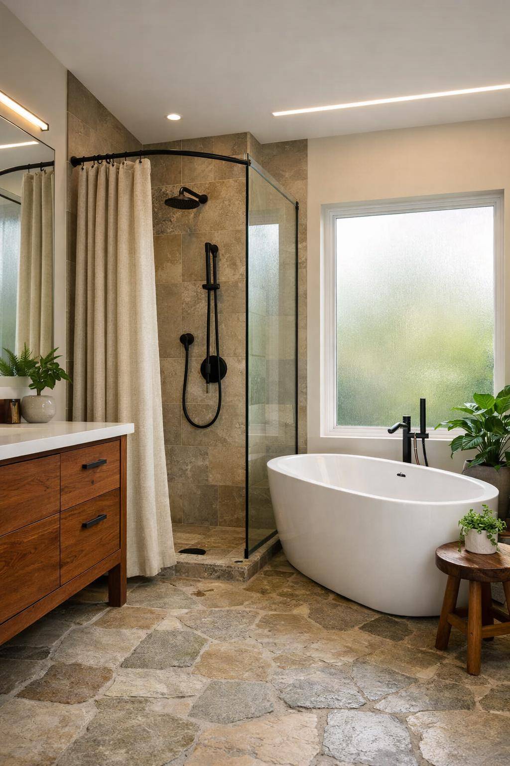 Inspiration: Badezimmer nachhaltig gestalten- Tausche herkömmliche Duschvorhänge gegen Hanfstoffe