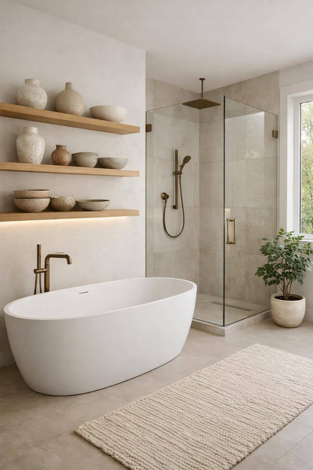 Inspiration: Badezimmer skandinavisch gestalten- Ergänze handgemachte Keramik für authentische Details