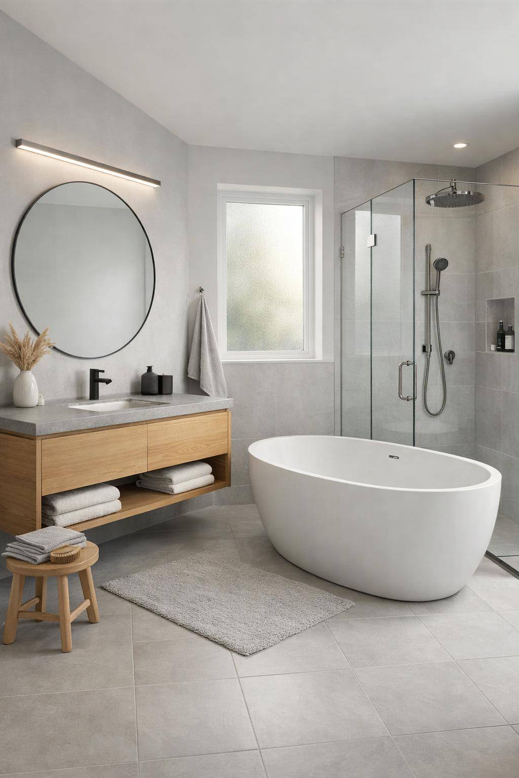 Inspiration: Badezimmer skandinavisch gestalten- Halte die Farbpalette bewusst monochrom