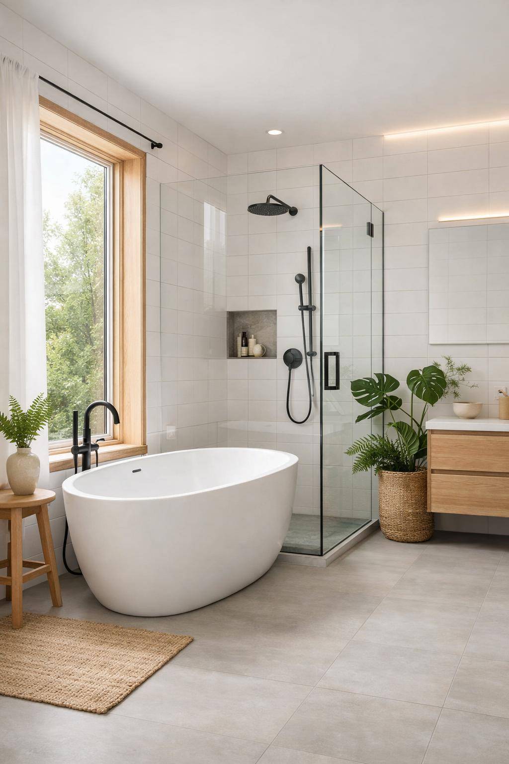 Inspiration: Badezimmer skandinavisch gestalten- Integriere Pflanzen für frische nordische Atmosphäre