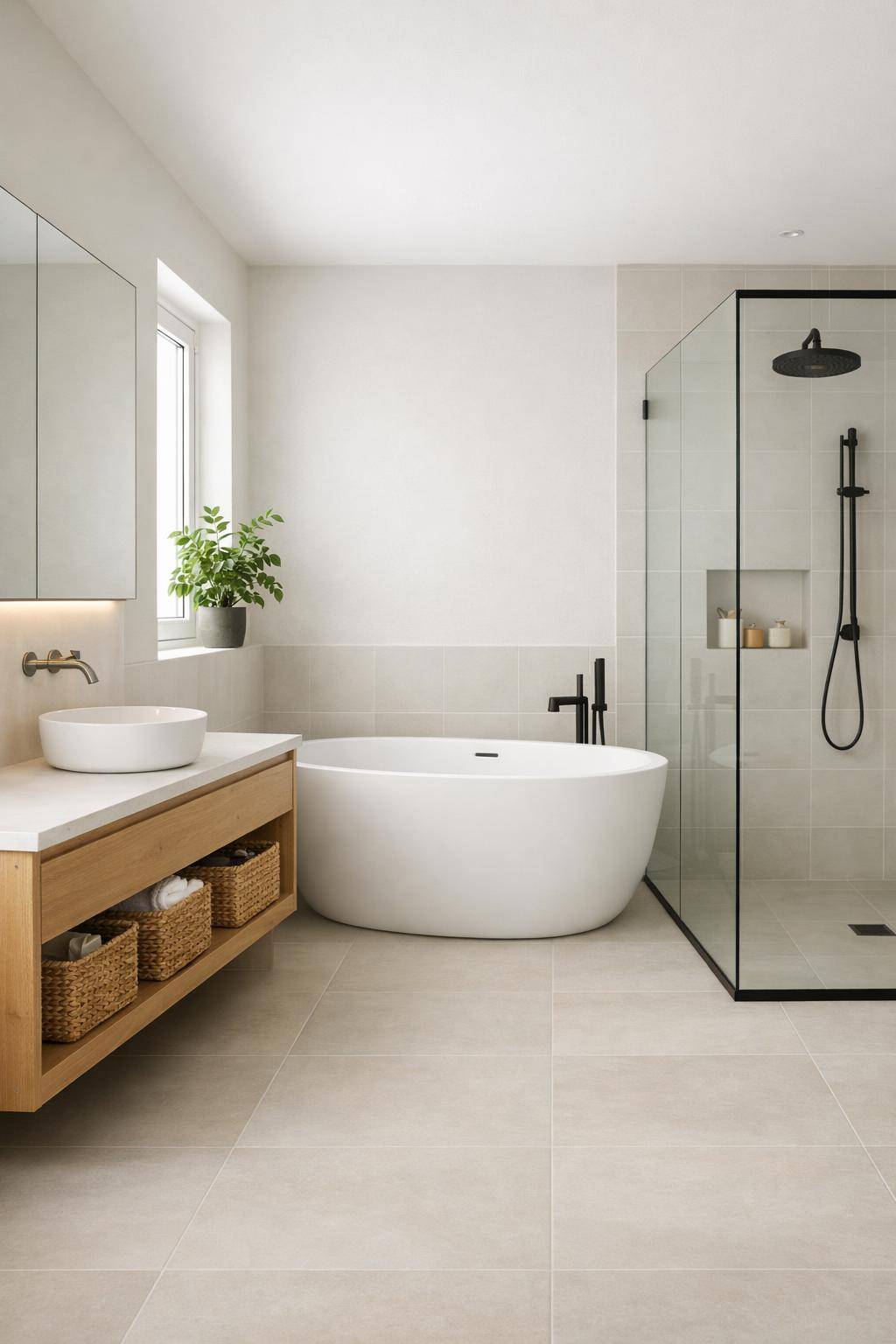 Inspiration: Badezimmer skandinavisch gestalten- Verstecke Utensilien in geflochtenen Aufbewahrungskörben