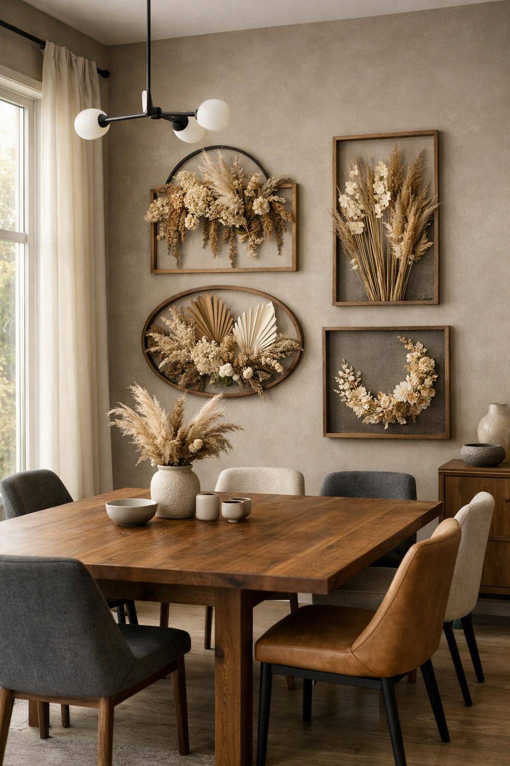 Inspiration: Wanddeko fürs Esszimmer- Arrangiere Trockenblumen in kreativen Rahmen